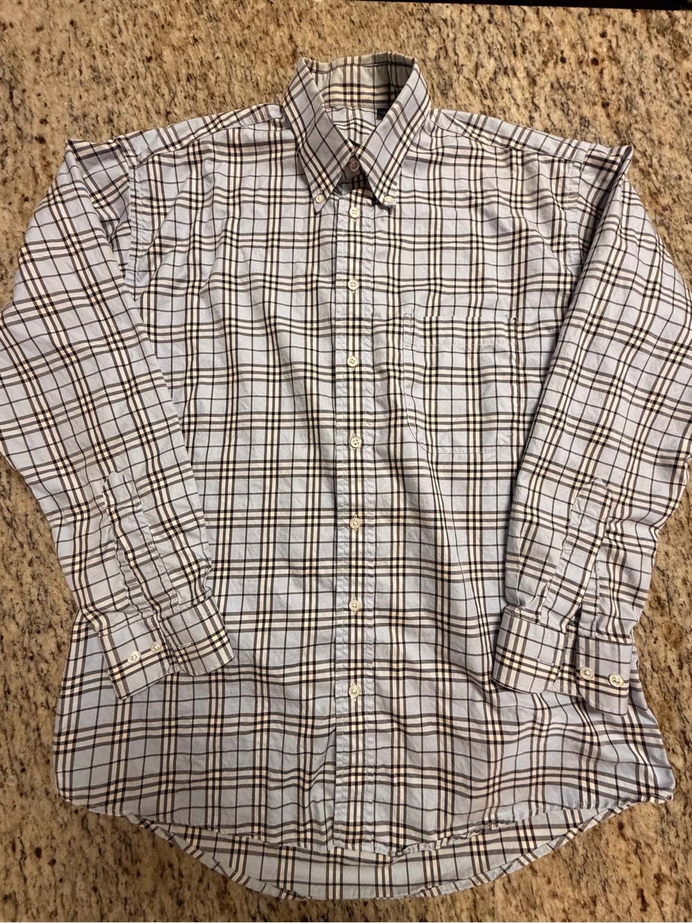 Burberry Light Blue and Brown Plaid Button-Down Shirt